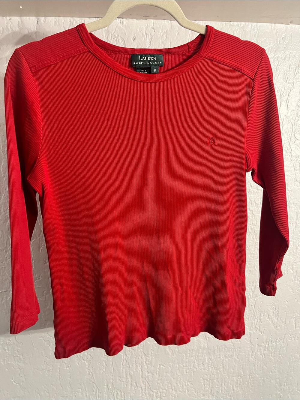 Y2K 3/4 Sleeve Ralph Lauren 100% Cotton Red Top